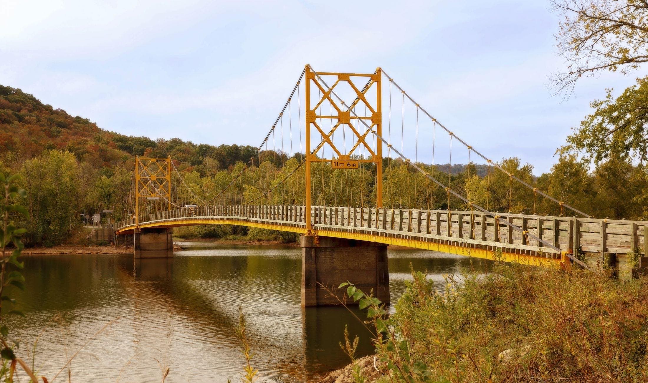The historic Beaver Bridge, a steel suspension bridge in Eureka Springs, Arkansas
