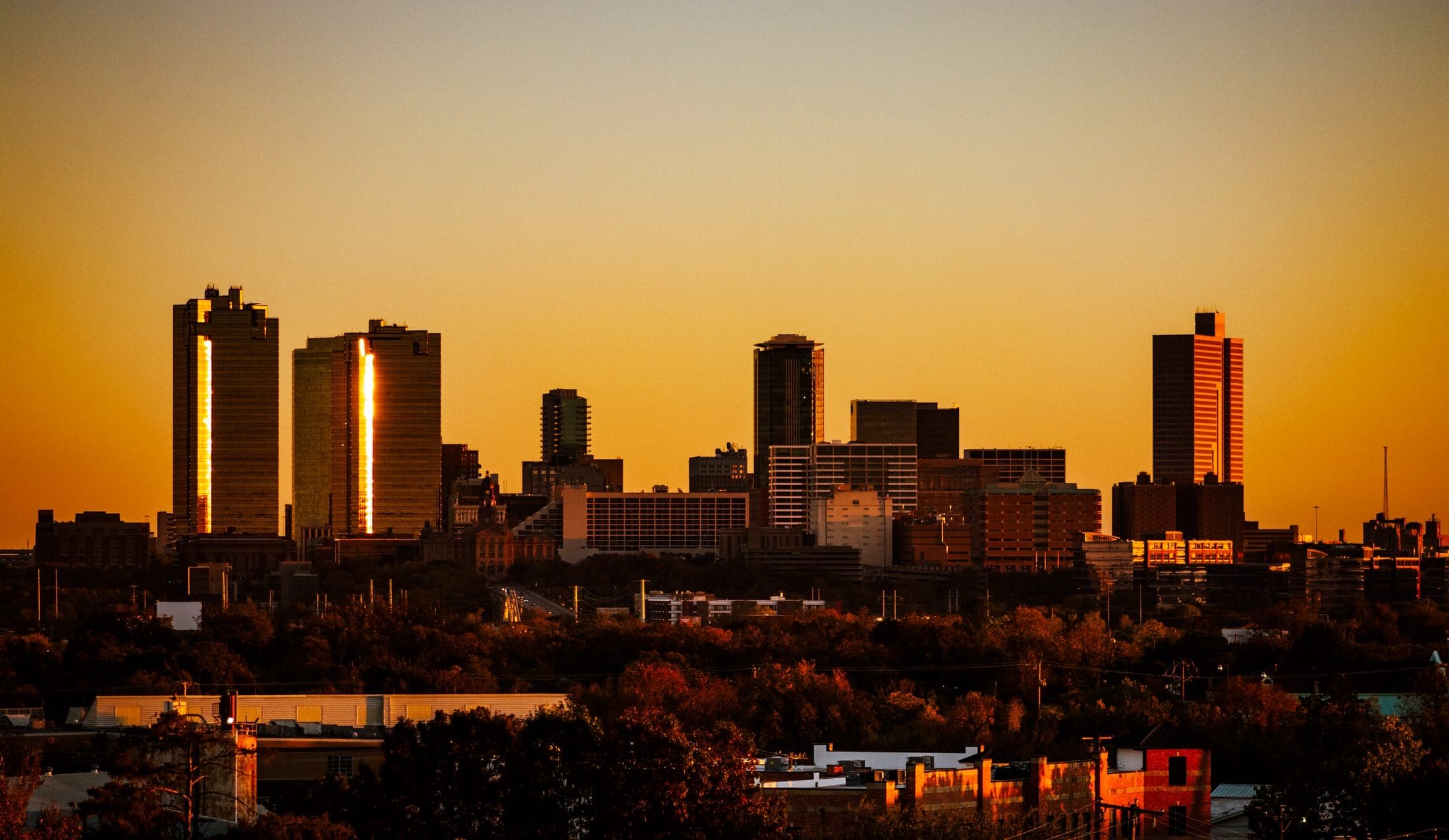 The Fort Worth, Texas skyline at sunset